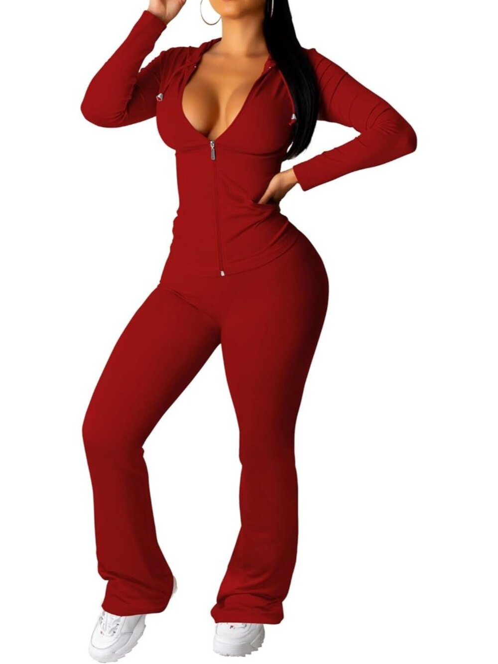Women's  2 Piece Sets Royal Red Track Suit Casual Long Sleeve Sweatpants Outfit